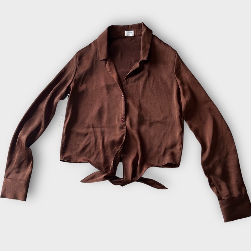 Wilfred Tie-Front Satin Blouse – Rust Brown – Size 2XS NWT - Picture 3 of 15